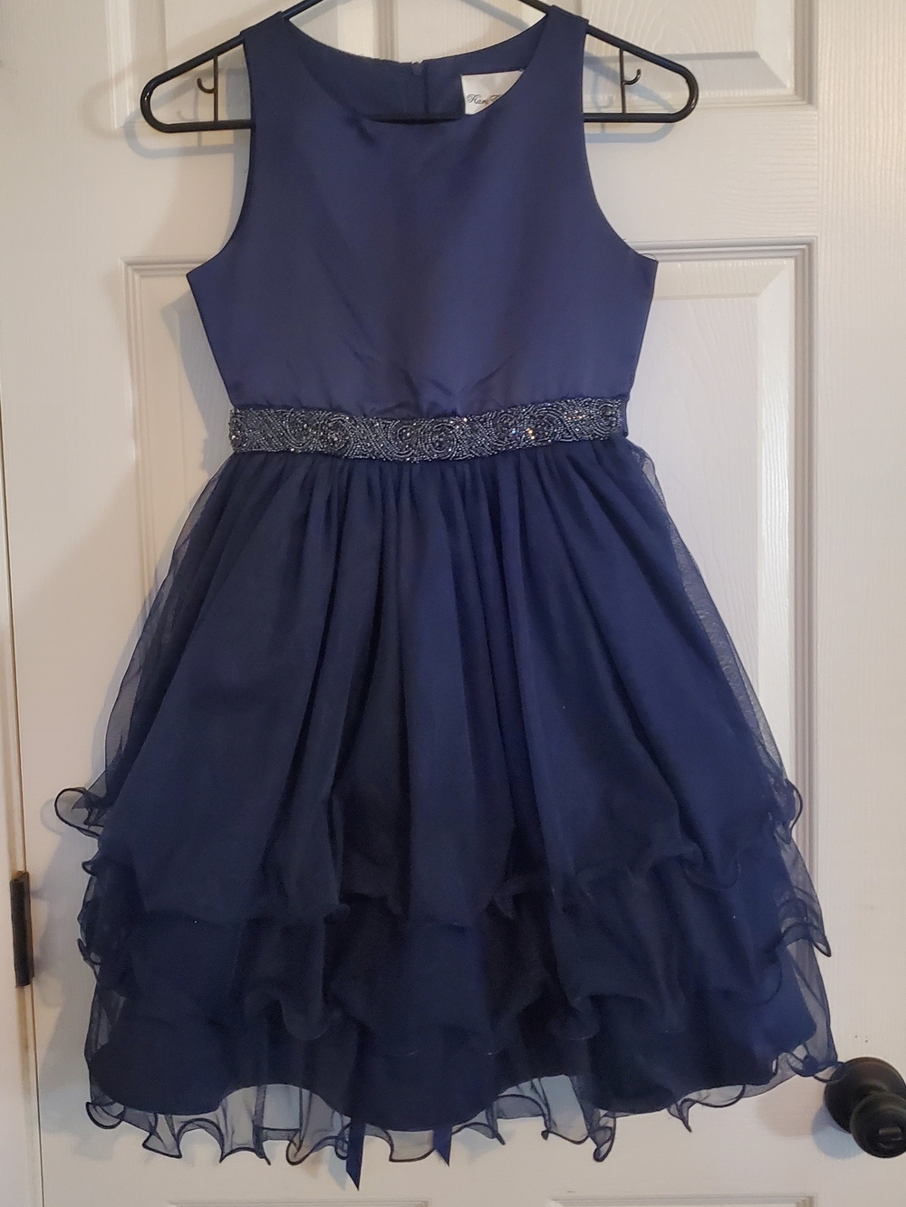 Rare Editions Navy Blue Formal Party Dress with Beaded Waist